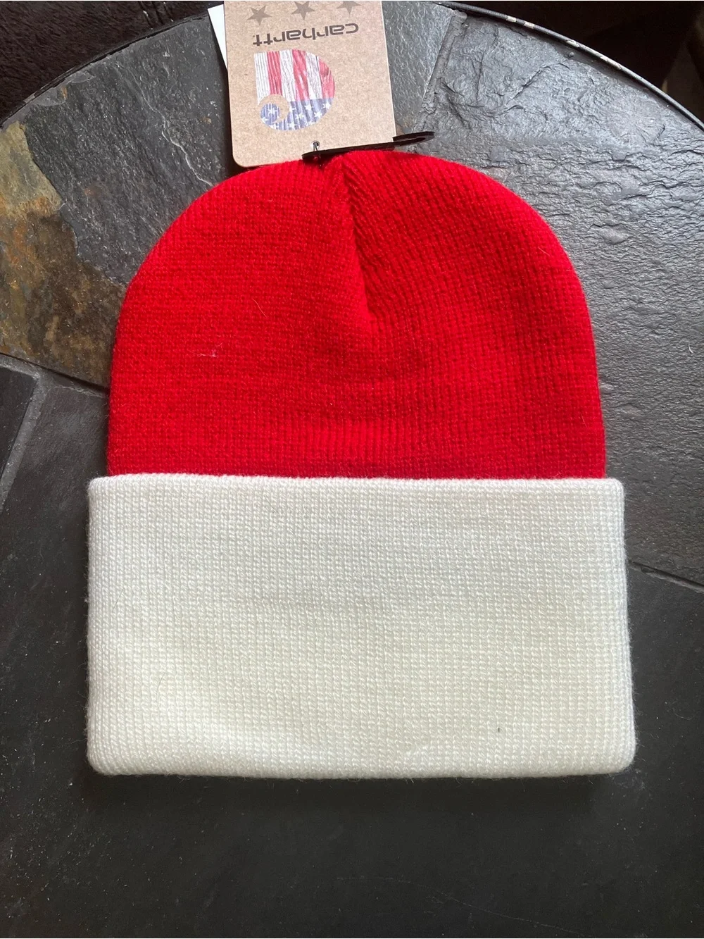 Carhartt Kids Red and White Cuffed Beanie